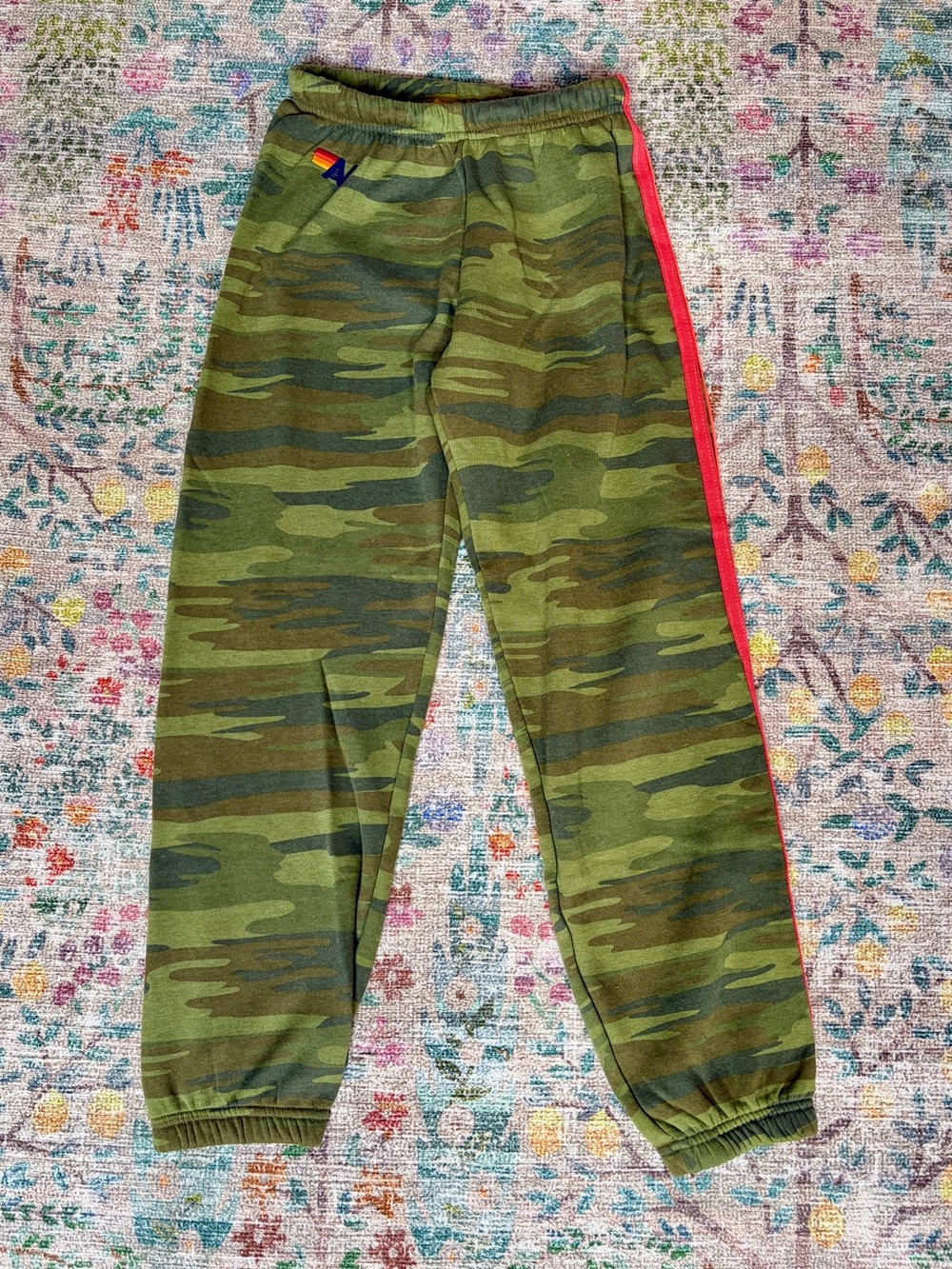 Aviator Nation Camo Joggers Red Orange Yellow Side Stripe Small